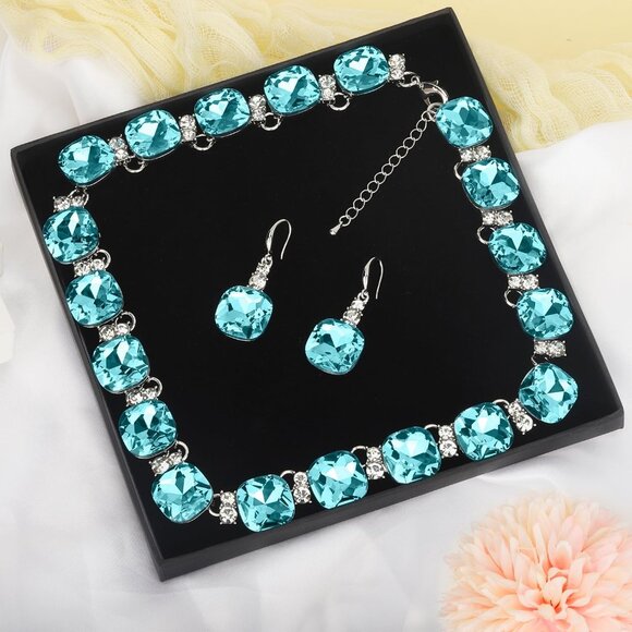 Blue Austrian Crystal Wedding Jewelry Set Necklace Earrings for Brides Bridesmai - Picture 8 of 8